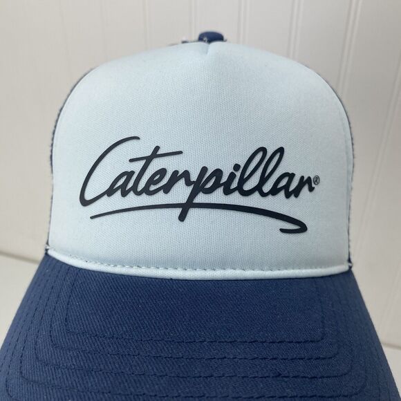 CAT Diesel Light Blue Trucker Hat Navy Mesh Snapback Caterpilllar Spelled Out - Picture 5 of 6